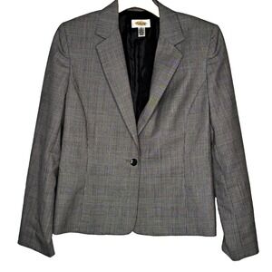 Talbots Blazer Jacket 8 Black Glen Plaid Wool Lined 1-Button USA Classic Prep